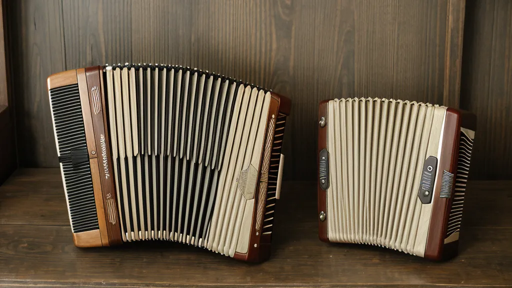 Detailaufnahme des Balgs einer Ziehharmonika, der gerade auseinandergezogen wird.