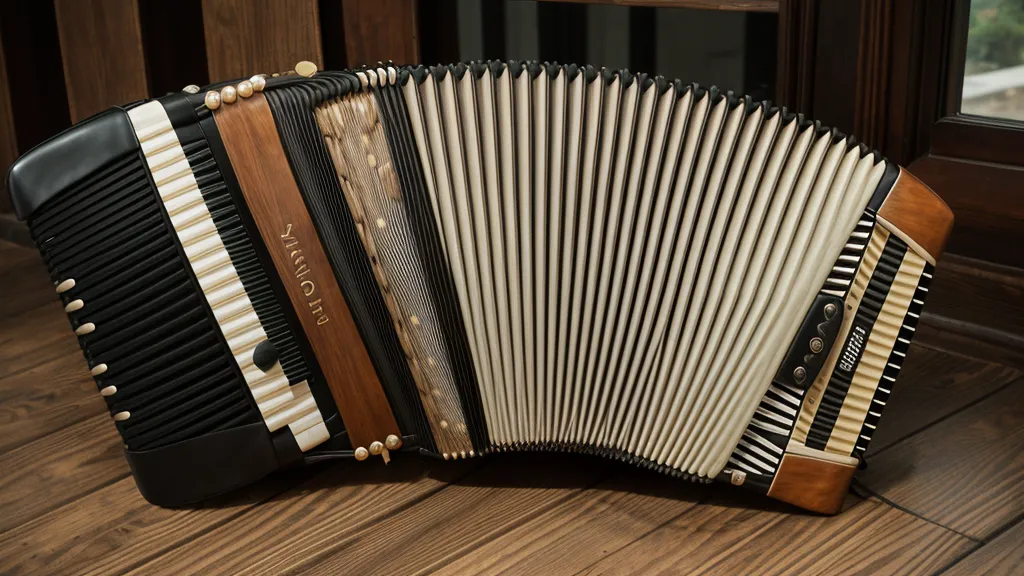 Der Balg einer Ziehharmonika wird beim Spielen rhythmisch auseinandergezogen.